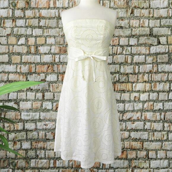 Plenty Tracy Reese Ivory Embroidered Strapless Midi Dress A-line Size 6 - Picture 1 of 9